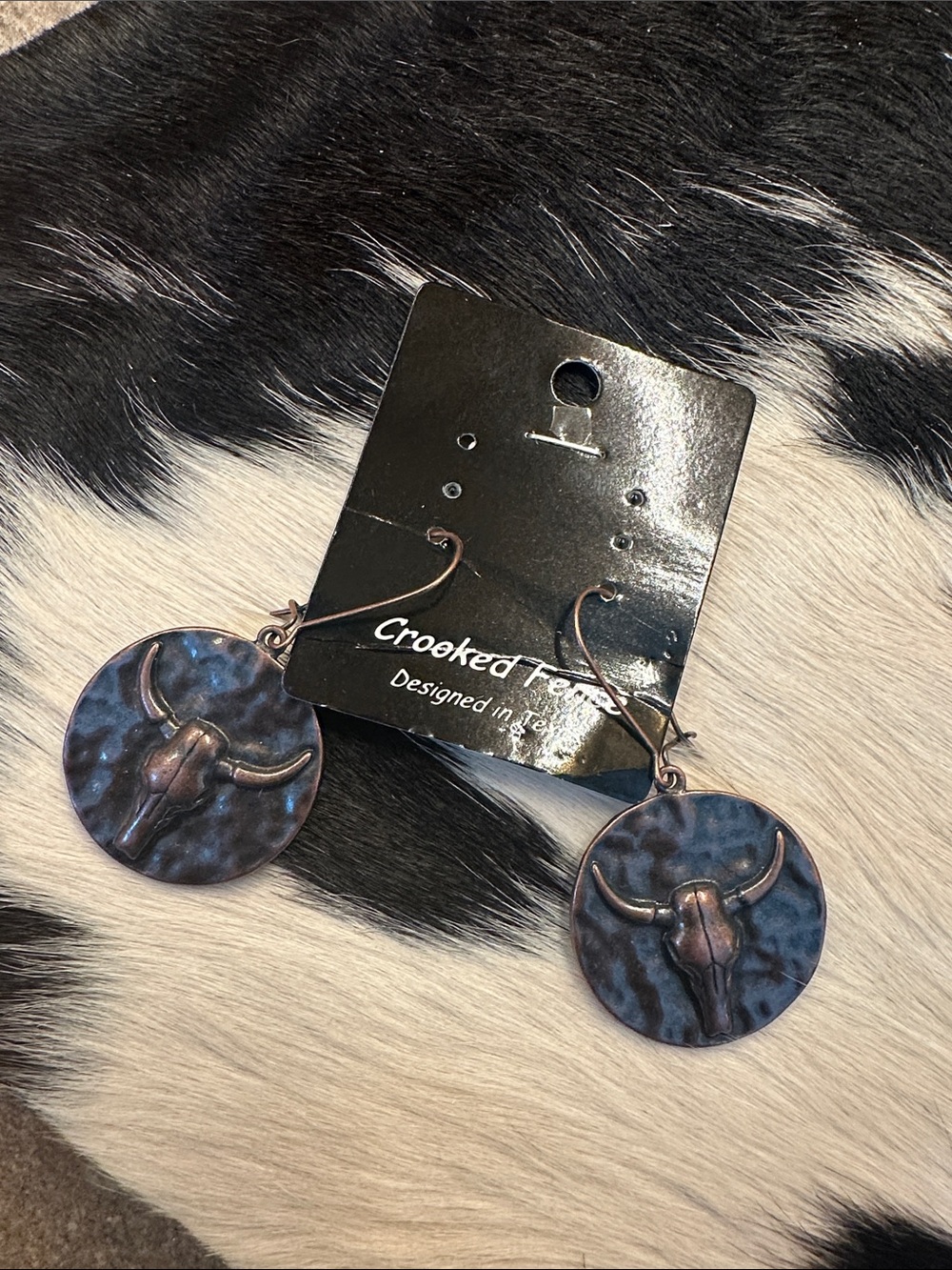 Copper Tone Bull Skull Dangle Earrings